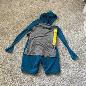 NEW Dakine Swim Boys 2-piece Swim Set Blue Rash Guard UPF 30+ Size Small (7/8)